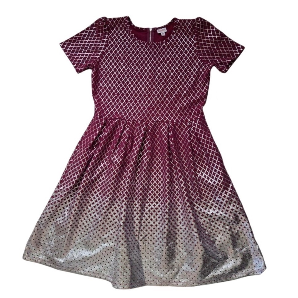 LuLaRoe Womens Amelia Dress 3XL Burgundy Red Silver Metallic Ombre Elegant